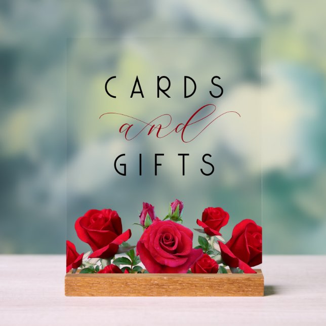 Red Roses Wedding Reception Cards n Gifts Table Acrylic Sign (Neutral)
