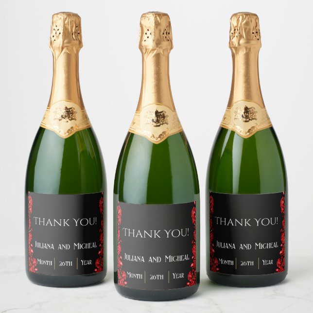 Red Roses Wedding  Sparkling Wine Label (Bottles)