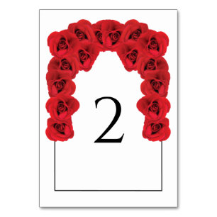 Red Roses Wedding Table Number Card