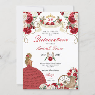 Red Roses Western Charro Cowgirl Quinceañera Invitation
