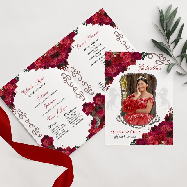 Red Roses Western Charro Quinceañera Programme (Créateur téléchargé)