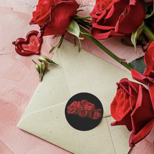 Red Roses White Black Classic Round Sticker