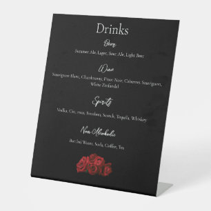 Red Roses White Black Elegance Timeless Drink Menu Pedestal Sign
