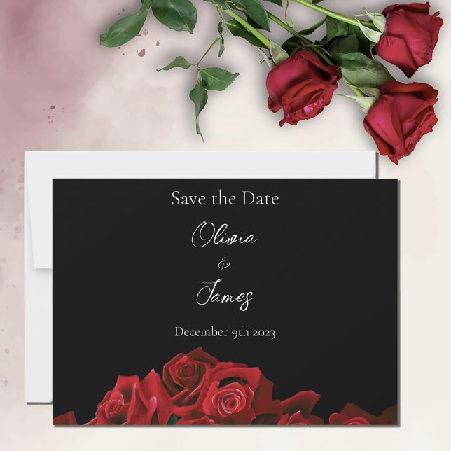 Red Roses White Black Elegance Timeless Save The Date (Creator Uploaded)