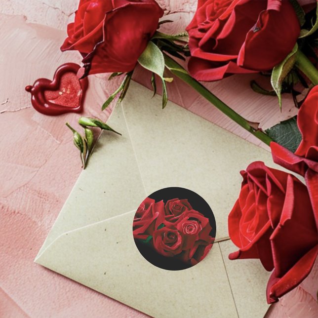 Red Roses White Black Elegance Timeless Wedding Classic Round Sticker (Creator Uploaded)