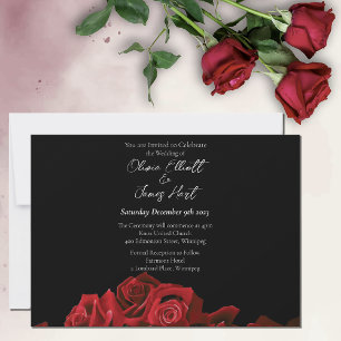 Red Roses White Black Elegance Timeless Wedding Invitation