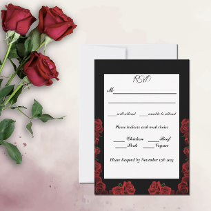 Red Roses White Black Elegance Timeless Wedding RSVP Card