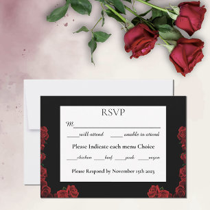 Red Roses White Black RSVP Card