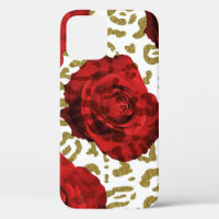 Red Roses White Gold Cheetah Leopard Animal Print
