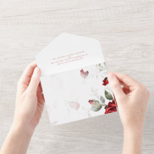 Red Roses White Two Venue Wedding  All In One Invitation