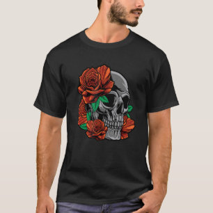 Red Roses With A Skull Garden Gardener Flowers Ro T-Shirt