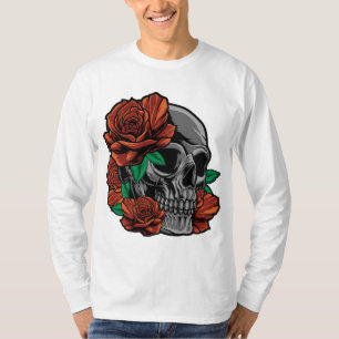 Red Roses With A Skull Garden Gardener Flowers Ros T-Shirt