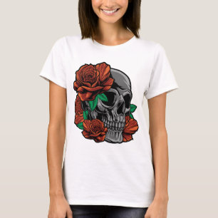 Red Roses With A Skull Garden Gardener Flowers Ros T-Shirt
