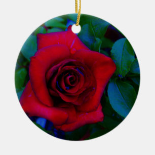 Red Roses with blue tones Ceramic Ornament