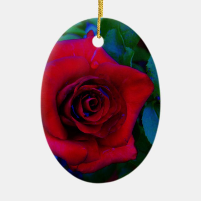 Red Roses with blue tones Ceramic Ornament (Front)