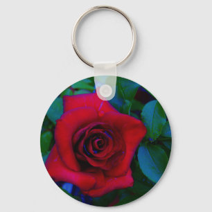Red Roses with blue tones Keychain