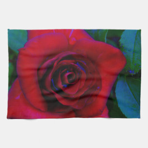 Red Roses with blue tones Kitchen Towel