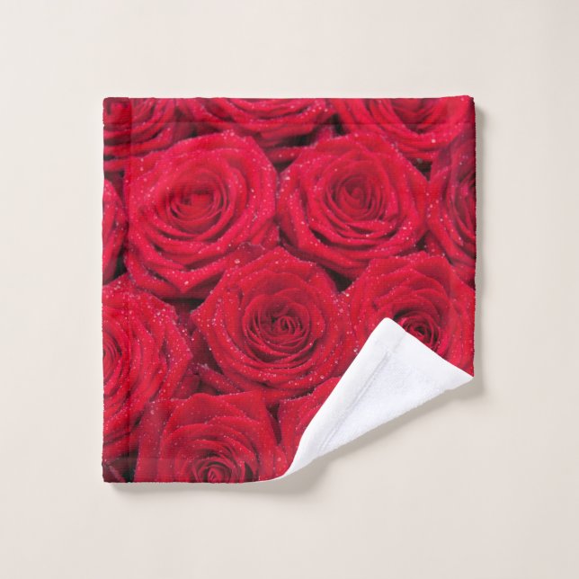 Red roses with dew wash cloth (Wash Cloth)