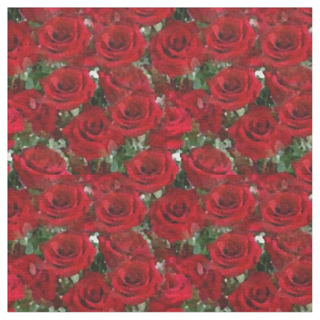 Red Roses with Greenery Pretty Floral Fabric (Close Up)