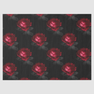 Red Roses with Grey Leaves on Black Decoupage Tissue Paper