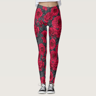 Women's Black Rose Red Leggings & Tights | Zazzle