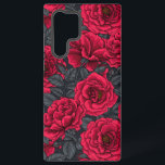 Red roses with grey leaves on black samsung galaxy case<br><div class="desc">Hand-drawn seamless vector pattern with roses.</div>