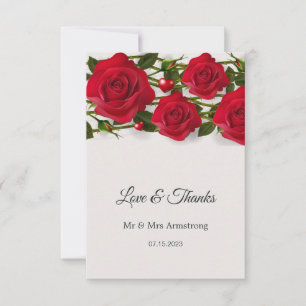 Red roses with hearts Wedding Thank You Card