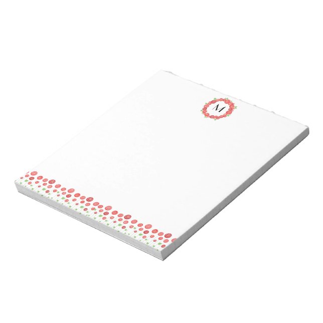 Red roses wreath monogram garden flowerbed notepad (Rotated)