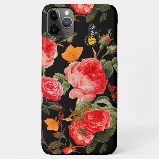 RED ROSES,YELLOW BUTTERFLIES Black Floral Case-Mate iPhone Case (Back)