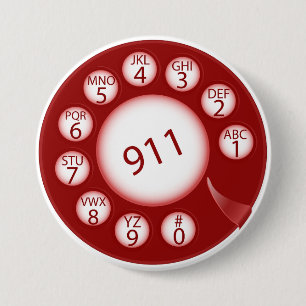 Red Rotary Phone Dial 911 Emergency Number 3 Inch Round Button