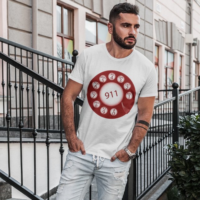 Red Rotary Phone Dial 911 Emergency Number T-Shirt (Creator Uploaded)