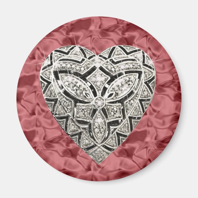 Red Round Elegant Designer Heart Magnet (Front)