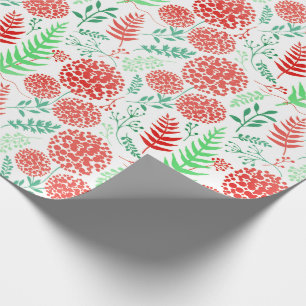Red round flowers green leaves pattern wrapping paper
