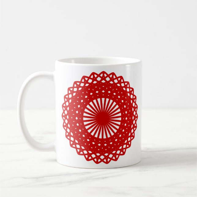 Red Round Lace Pattern Graphic. Coffee Mug (Left)