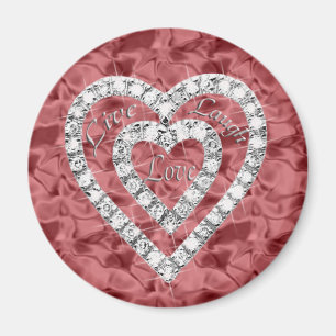 Red Round Live Laugh Love Diamond Heart Magnet
