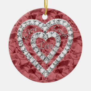 Red Round Live Laugh Love Diamond Heart Ornament