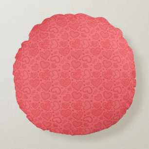 Red Round Pillow with Hearts