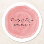 Red Round Watercolor Wedding Paper Coasters<br><div class="desc">Trendy and stylish Watercolor Wedding Paper Coasters with a circle brushed watercolor look red background. These elegant and modern coasters are easy to customize with your wedding details. For more customization options,  click on the Customize It button.</div>