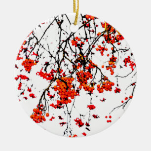 Red rowan fruits or ash berries ceramic ornament