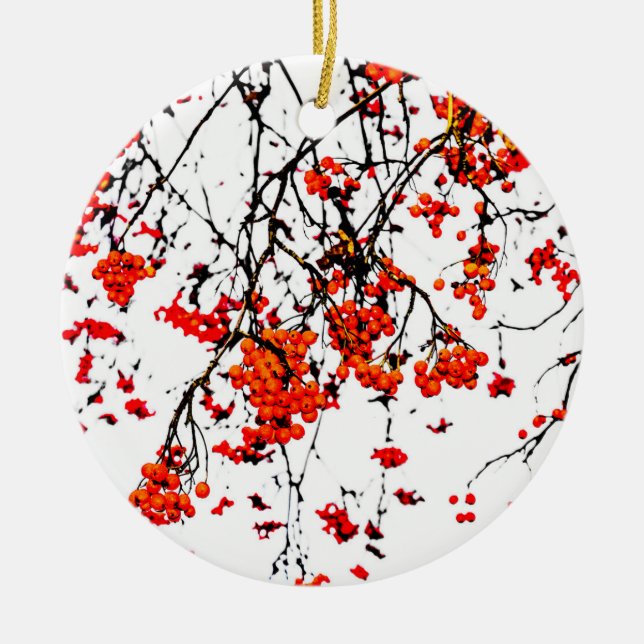 Red rowan fruits or ash berries ceramic ornament (Front)