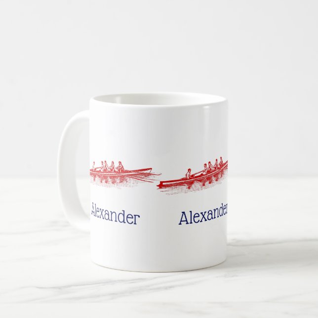 Red Rowing Rowers Crew Team Water Sports Coffee Mug (Front Left)