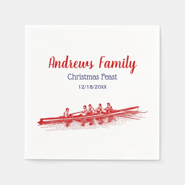 Red Rowing Rowers Crew Team Water Sports Napkin (Front)