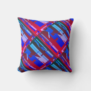 Red Royal Blue Aqua Pink Diagonal Southwest Look Throw Pillow