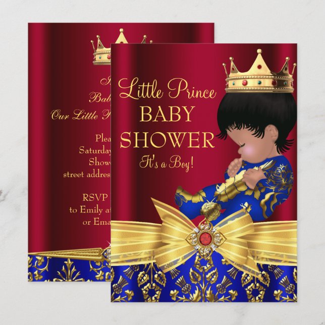 Red & Royal Blue Prince Boy Baby shower Invitation (Devant / Derrière)