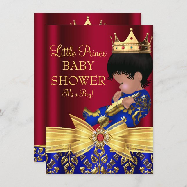 Red & Royal Blue Prince Boy Baby Shower Invite 2 (Front/Back)