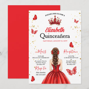 Red Royal Butterfly Quinceañera Invitation