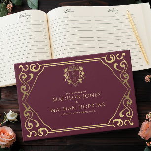 Red Royal Fantasy Monogram Wedding  Guest Book