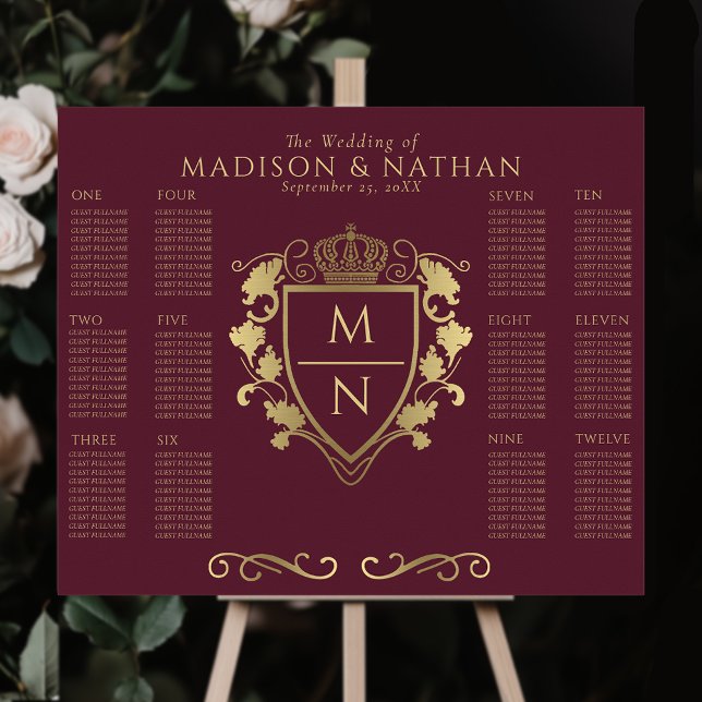Red Royal Fantasy Monogram Wedding Seating Poster (Creator Uploaded)