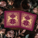Red Royal Lion Medieval Sword Wedding Paper Coaster<br><div class="desc">Add royal charm to your tablescape! These custom wedding coasters feature a majestic lion and floral design with your names and monogram, all in luxurious gold against a red background. Perfect for a medieval fantasy celebration with timeless elegance! The gold featured on this item is NOT real foil and is...</div>