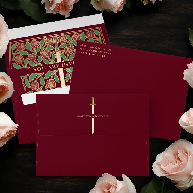 Red Royal Medieval Gold Floral Sword Wedding Envelope (Creator Uploaded)